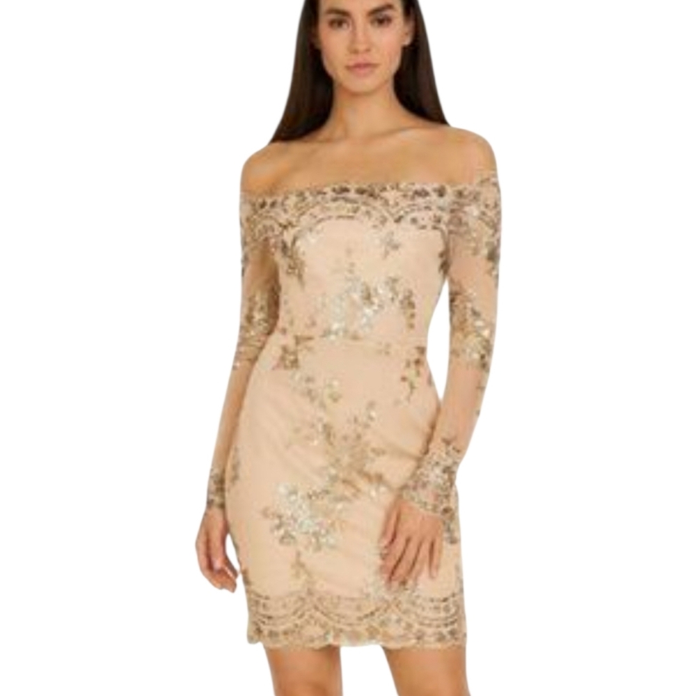 CBR Sequin Floral Long Sleeve Off‎ The Shoulder Midi Dress Size M Medium